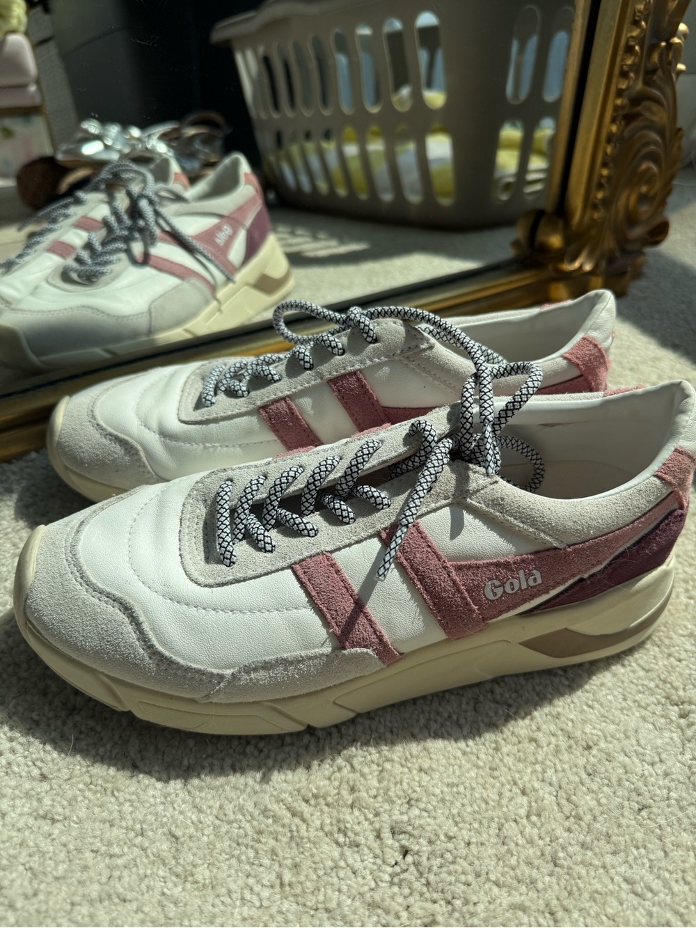 Gola White Sneakers with Dusty Pink Suede Stripes
